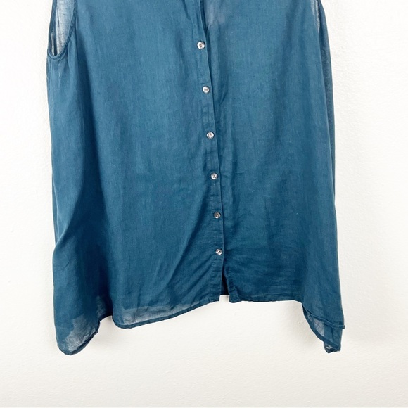 J. JILL Blue Linen Blend Sheer Sleeveless Side Wings Button Top, Size XS - Picture 8 of 8